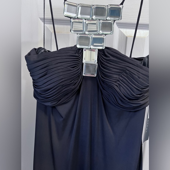 Aidan Mattox Long Halter Jersey Dress.  Black size 6 NWT RHINESTONE ACCENT - Picture 4 of 14